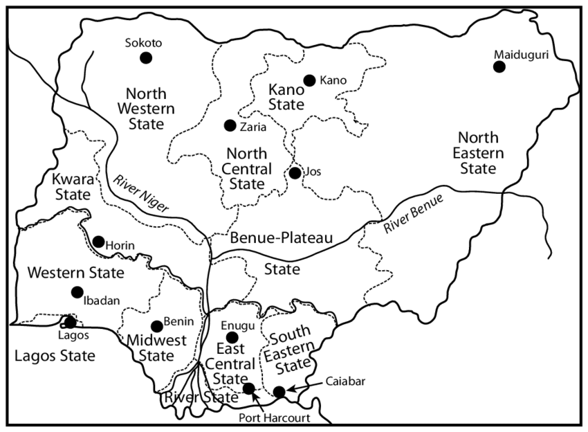 A-historical-map-of-Nigeria-showing-12-federal-states