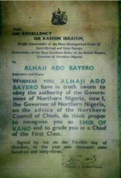 Emir Ado Bayero Letter