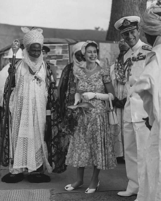 Sir Muhammadu Sanusi I, with Queen Elizabeth II and Prince Philip, 1956