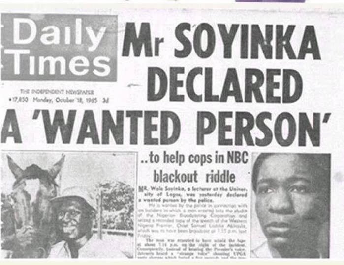 Wole Soyinka declared a wanted person