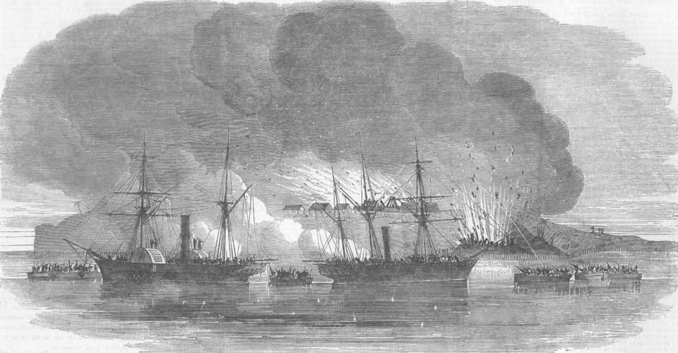The HMS Bloodhound during the British bombardment of Lagos